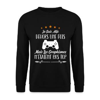 Je Suis Allé Dehors Une Fois Graphismes Pas Au Top - Sweat-shirt Unisexe - noir - Devant - Alina (178cm) & Michal (187cm)