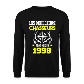 Anniversaire chasseur Née en 1998 - Sweat-shirt Unisexe - noir - Devant - Alina (178cm) & Michal (187cm)