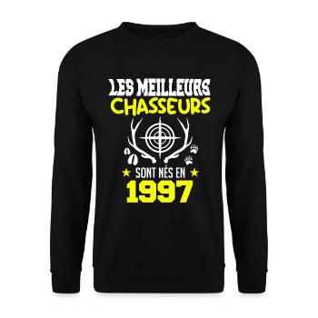 Anniversaire chasseur Née en 1997 - Sweat-shirt Unisexe - noir - Devant - Alina (178cm) & Michal (187cm)