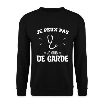 Je peux pas je suis de garde - Sweat-shirt Unisexe - noir - Devant - Alina (178cm) & Michal (187cm)