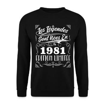 Les Légendes Sont Nés En 1981 | Cadeau - Sweat-shirt Unisexe - noir - Devant - Alina (178cm) & Michal (187cm)
