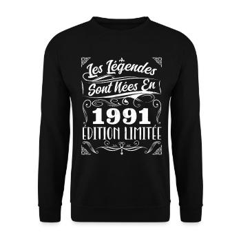 Les Légendes Sont Nés En 1991 | Cadeau - Sweat-shirt Unisexe - noir - Devant - Alina (178cm) & Michal (187cm)