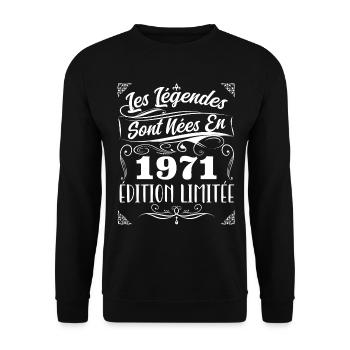 Les Légendes Sont Nés En 1971 | Cadeau - Sweat-shirt Unisexe - noir - Devant - Alina (178cm) & Michal (187cm)