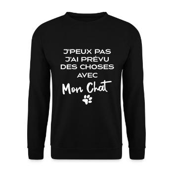 J'Peux Pas J'ai Prevu Des Choses Avec Mon Chat - Sweat-shirt Unisexe - noir - Devant - Alina (178cm) & Michal (187cm)