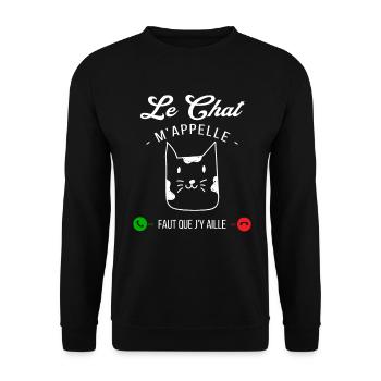 Le Chat M'appelle Faut Que J'y Aille - Sweat-shirt Unisexe - noir - Devant - Alina (178cm) & Michal (187cm)