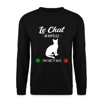 Le Chat M'appelle Faut Que J'y Aille - Sweat-shirt Unisexe - noir - Devant - Alina (178cm) & Michal (187cm)