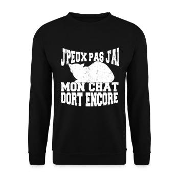 J'Peux Pas J'ai Mon Chat Dort Encore - Sweat-shirt Unisexe - noir - Devant - Alina (178cm) & Michal (187cm)