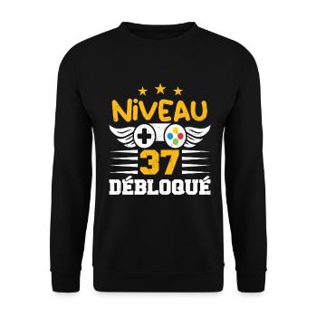 Niveau 37 Débloqué, cadeau de joueur - Sweat-shirt Unisexe - noir - Devant - Alina (178cm) & Michal (187cm)