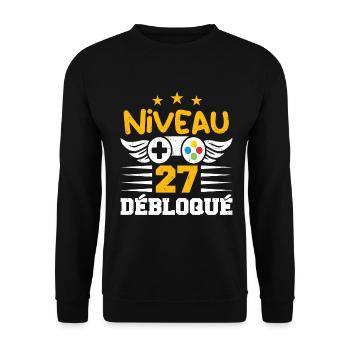 Niveau 27 Débloqué, cadeau de joueur - Sweat-shirt Unisexe - noir - Devant - Alina (178cm) & Michal (187cm)