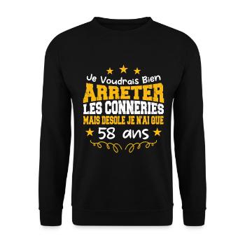 conneries 58 ans / cadeau anniversaire 58 ans - Sweat-shirt Unisexe - noir - Devant - Alina (178cm) & Michal (187cm)