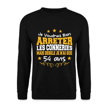 conneries 54 ans / cadeau anniversaire 54 ans - Sweat-shirt Unisexe - noir - Devant - Alina (178cm) & Michal (187cm)
