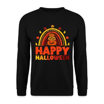 Halloween Regenbogen Happy Hallowen mit Kürbis - Unisex Pullover - Schwarz - Vorne - Alina (178cm) & Michal (187cm)