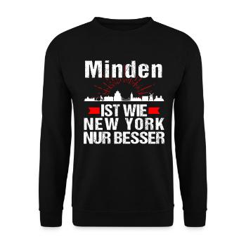 Minden Ist Wie New York Nur Besser - Unisex Pullover - Schwarz - Vorne - Alina (178cm) & Michal (187cm)