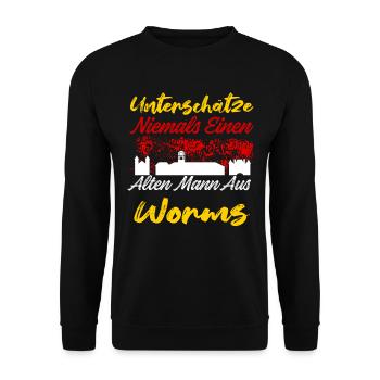 Unterschätze Niemals Einen Alten Mann Aus Worms - Unisex Pullover - Schwarz - Vorne - Alina (178cm) & Michal (187cm)