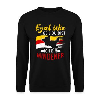 Egal Wie Geil Du Bist Ich Bin Mindener - Unisex Pullover - Schwarz - Vorne - Alina (178cm) & Michal (187cm)