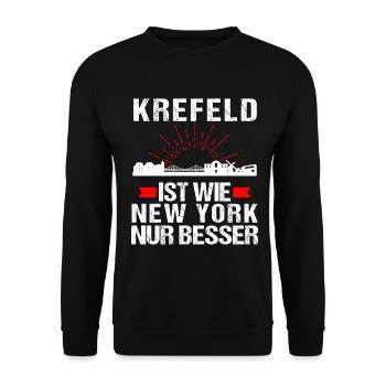 Krefeld Ist Wie New York Nur Besser - Unisex Pullover - Schwarz - Vorne - Alina (178cm) & Michal (187cm)