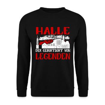 Halle Der Geburtsort Von Legenden - Unisex Pullover - Schwarz - Vorne - Alina (178cm) & Michal (187cm)