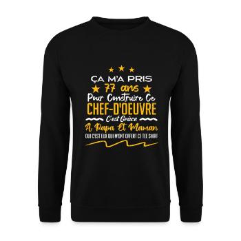 Cadeau anniversaire 77 ans humour merci papa maman - Sweat-shirt Unisexe - noir - Devant - Alina (178cm) & Michal (187cm)