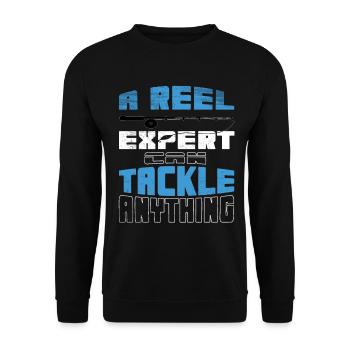 Angeln Angler Angel Angelrute Fischen Fische - Unisex Pullover - Schwarz - Vorne - Alina (178cm) & Michal (187cm)