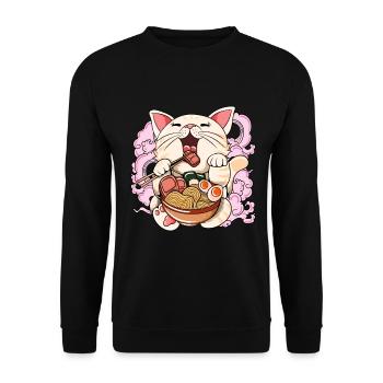 Ramen Eating Cat Kawaii Anime Baka Japonais - Sweat-shirt Unisexe - noir - Devant - Alina (178cm) & Michal (187cm)