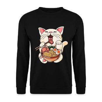 Ramen Eating Cat Kawaii Anime Baka Japonais - Sweat-shirt Unisexe - noir - Devant - Alina (178cm) & Michal (187cm)