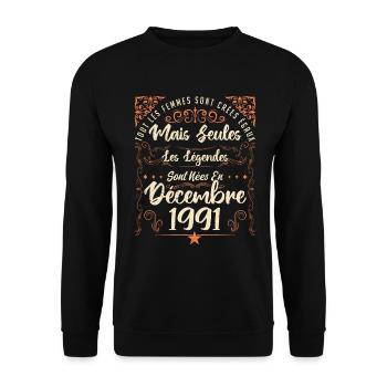 Légendes Sont Nées En Décembre 1991 édition limité - Sweat-shirt Unisexe - noir - Devant - Alina (178cm) & Michal (187cm)