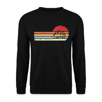 Sonne und Retro-Linien - Berg - - Unisex Pullover - Schwarz - Vorne - Alina (178cm) & Michal (187cm)