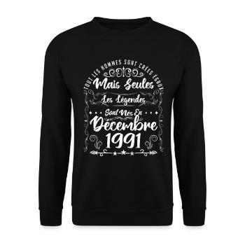 Les Légendes Sont Nés En Décembre 1991 - Sweat-shirt Unisexe - noir - Devant - Alina (178cm) & Michal (187cm)