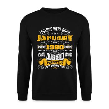 Legends were born in January 1980 - Sweat-shirt Unisexe - noir - Devant - Alina (178cm) & Michal (187cm)
