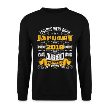 Legenden wurden im Januar 2018 geboren - Unisex Pullover - Schwarz - Vorne - Alina (178cm) & Michal (187cm)