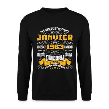 JANVIER 1963 | ORIGINAL PIÈCES - Sweat-shirt Unisexe - noir - Devant - Alina (178cm) & Michal (187cm)