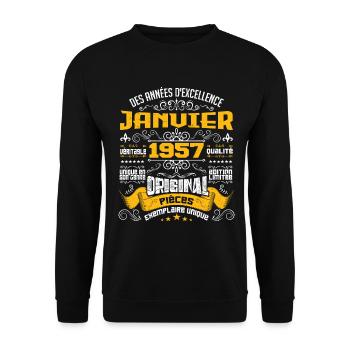 JANVIER 1957 | ORIGINAL PIÈCES - Sweat-shirt Unisexe - noir - Devant - Alina (178cm) & Michal (187cm)