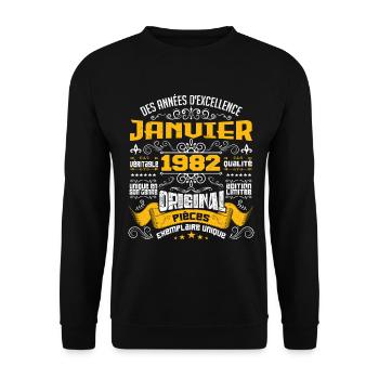 JANVIER 1982 | ORIGINAL PIÈCES - Sweat-shirt Unisexe - noir - Devant - Alina (178cm) & Michal (187cm)