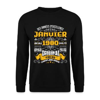JANVIER 1980 | ORIGINAL PIÈCES - Sweat-shirt Unisexe - noir - Devant - Alina (178cm) & Michal (187cm)