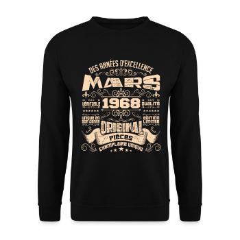 Anniversaire Vintage Né(e) en Mars 1968 - Sweat-shirt Unisexe - noir - Devant - Alina (178cm) & Michal (187cm)