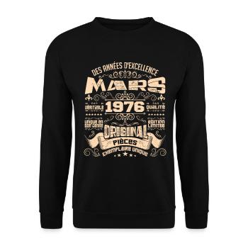 Anniversaire Vintage Né(e) en Mars 1976 - Sweat-shirt Unisexe - noir - Devant - Alina (178cm) & Michal (187cm)