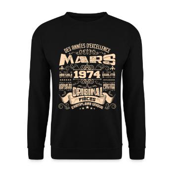 Anniversaire Vintage Né(e) en Mars 1974 - Sweat-shirt Unisexe - noir - Devant - Alina (178cm) & Michal (187cm)