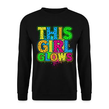This Girl Glows Party 80er vintage farbenfrohes - Unisex Pullover - Schwarz - Vorne - Alina (178cm) & Michal (187cm)