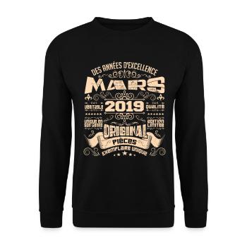 Anniversaire Vintage Né(e) en Mars 2019 - Sweat-shirt Unisexe - noir - Devant - Alina (178cm) & Michal (187cm)