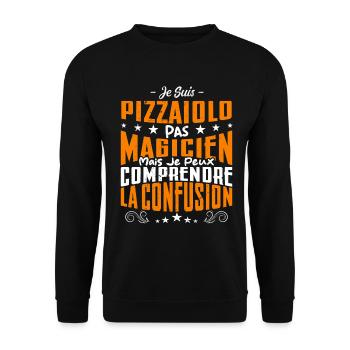 Je Suis Pizzaiolo Pas Magicien - Sweat-shirt Unisexe - noir - Devant - Alina (178cm) & Michal (187cm)