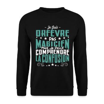 Je Suis Orfèvre Pas Magicien - Sweat-shirt Unisexe - noir - Devant - Alina (178cm) & Michal (187cm)
