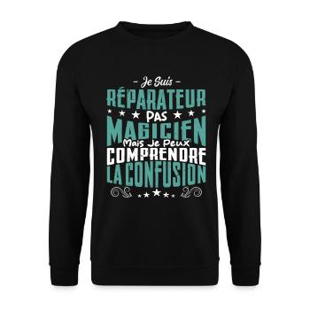 Je Suis réparateur Pas Magicien - Sweat-shirt Unisexe - noir - Devant - Alina (178cm) & Michal (187cm)