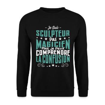 Je Suis Sculpteur Pas Magicien - Sweat-shirt Unisexe - noir - Devant - Alina (178cm) & Michal (187cm)