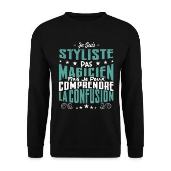 Je Suis Styliste Pas Magicien - Sweat-shirt Unisexe - noir - Devant - Alina (178cm) & Michal (187cm)