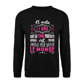 11 ans, Femme parfaite, cadeau anniversaire 11ans - Sweat-shirt Unisexe - noir - Devant - Alina (178cm) & Michal (187cm)