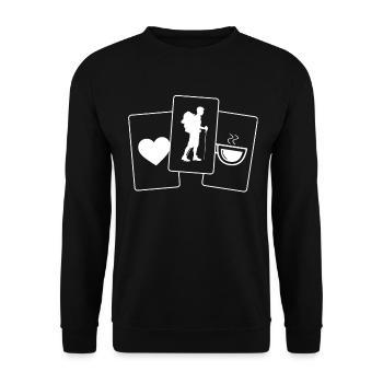 Herz - Kaffee - Wandern - - Unisex Pullover - Schwarz - Vorne - Alina (178cm) & Michal (187cm)