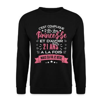 Une princesse a 21 ans, Cadeau d’anniversaire - Sweat-shirt Unisexe - noir - Devant - Alina (178cm) & Michal (187cm)