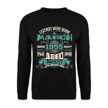 März 1955 | Geburtstagsgeschenk - Unisex Pullover - Schwarz - Vorne - Alina (178cm) & Michal (187cm)