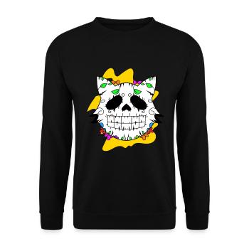 Day of the dead Katze mit Blumen mexikanisches - Unisex Pullover - Schwarz - Vorne - Alina (178cm) & Michal (187cm)