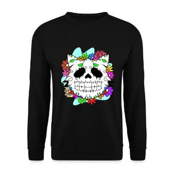 Day of the dead Katze mit Blumen mexikanisches - Unisex Pullover - Schwarz - Vorne - Alina (178cm) & Michal (187cm)